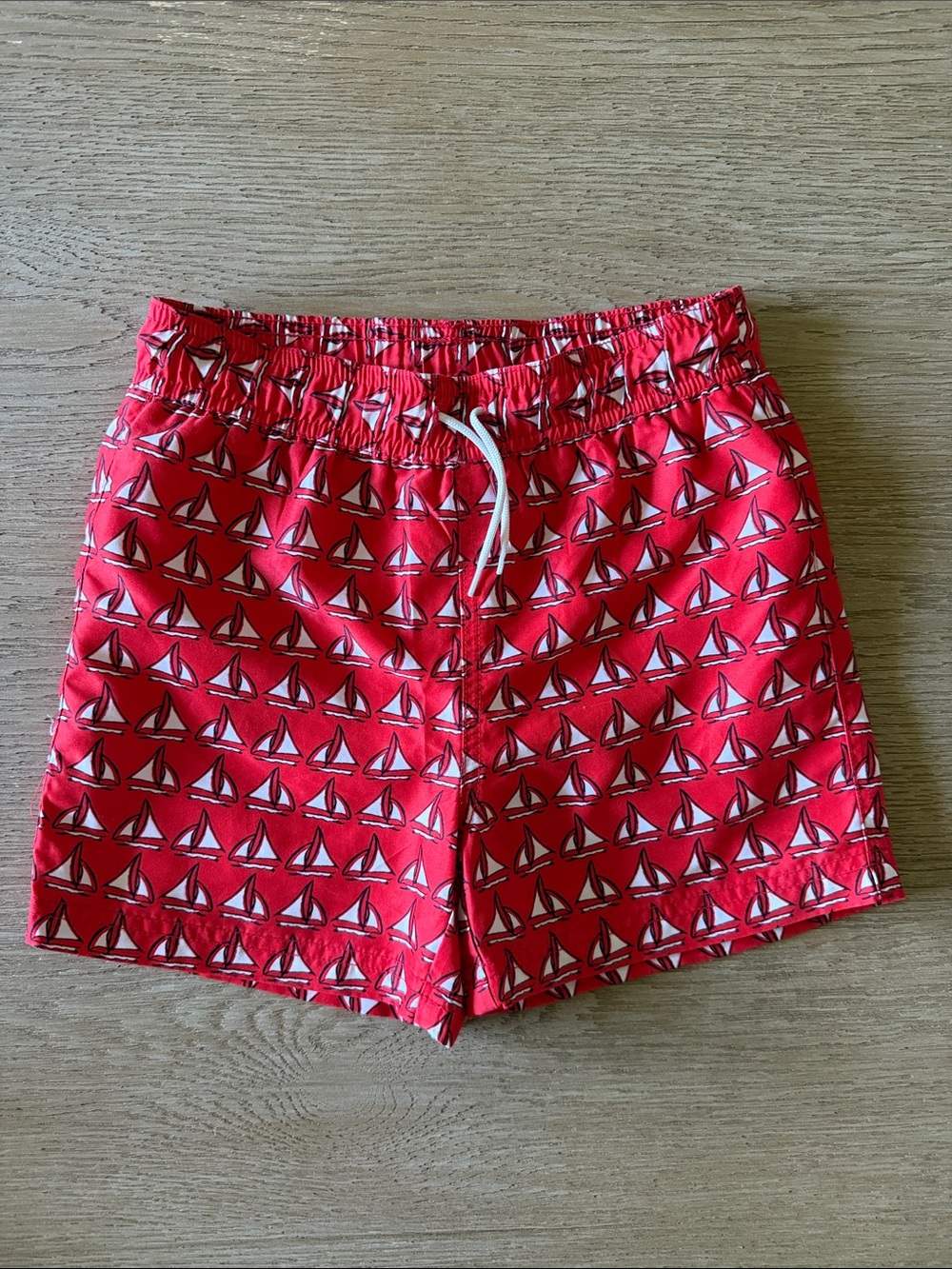 Janie and Jack Boys Sz 5 Red Sailboat Print Kids Swim Trunks